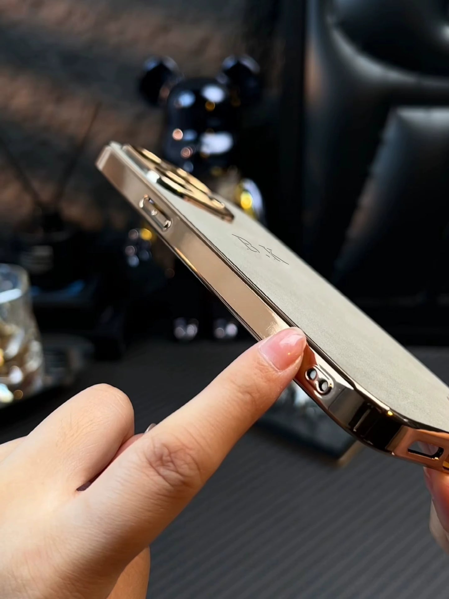 Personalised Customized Leather Name Case For iPhone 11 12 13 14 15 16 17 Pro Max 17 Air Plating Frame Lambskin Initials Cover