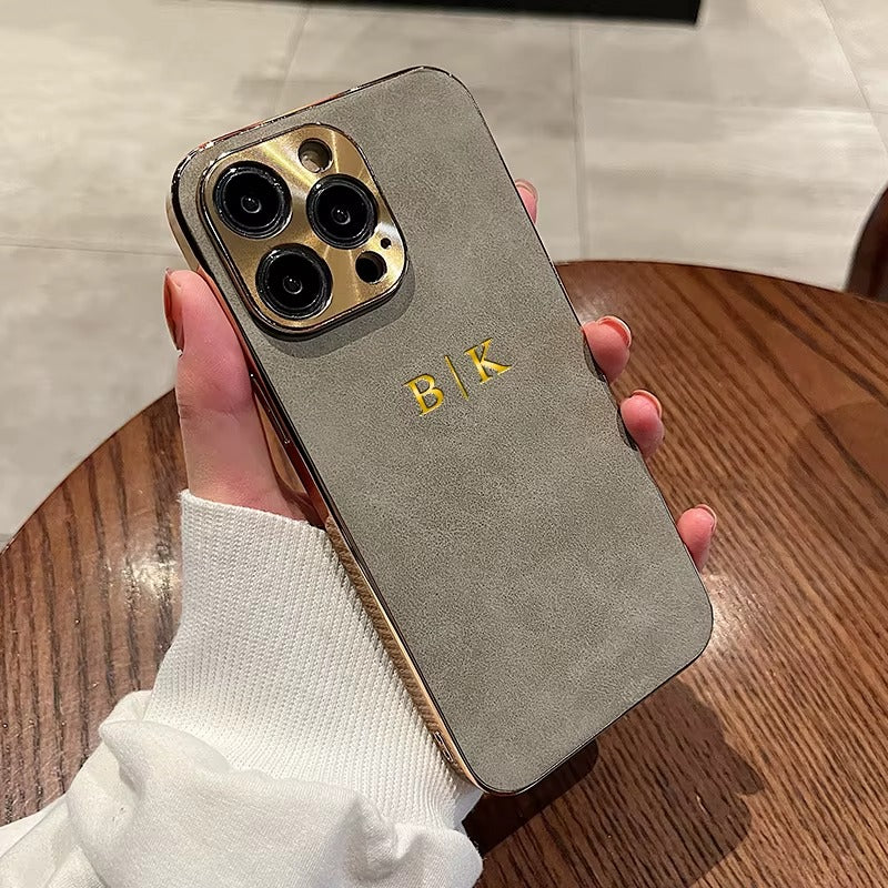 Personalised Customized Leather Name Case For iPhone 11 12 13 14 15 16 17 Pro Max 17 Air Plating Frame Lambskin Initials Cover
