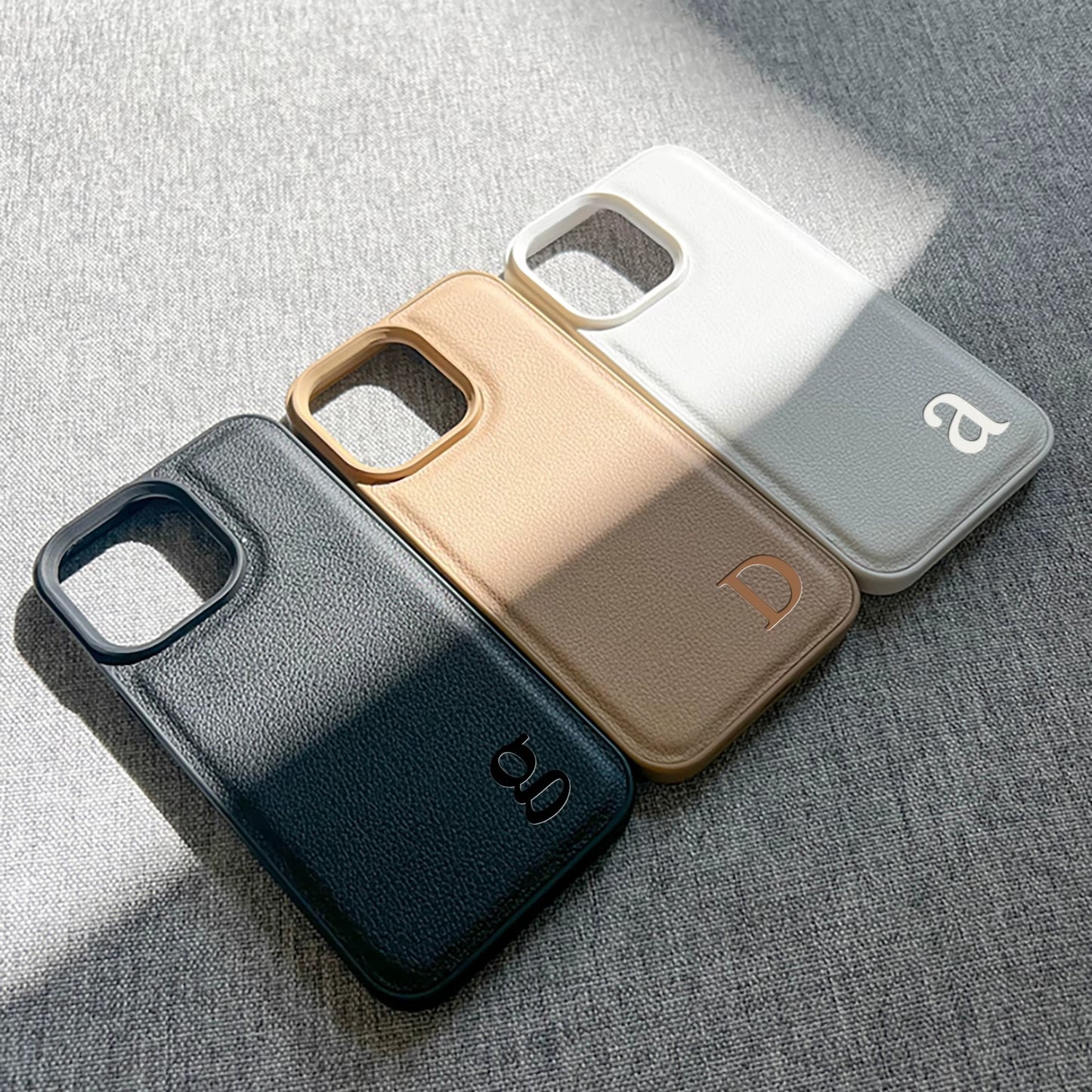 Personalized Phone Case for iPhone 11 12 13 14 15 16 Pro Max Plus Custom Name Initial 3D Hot Embossed Faux Leather Protect Cover