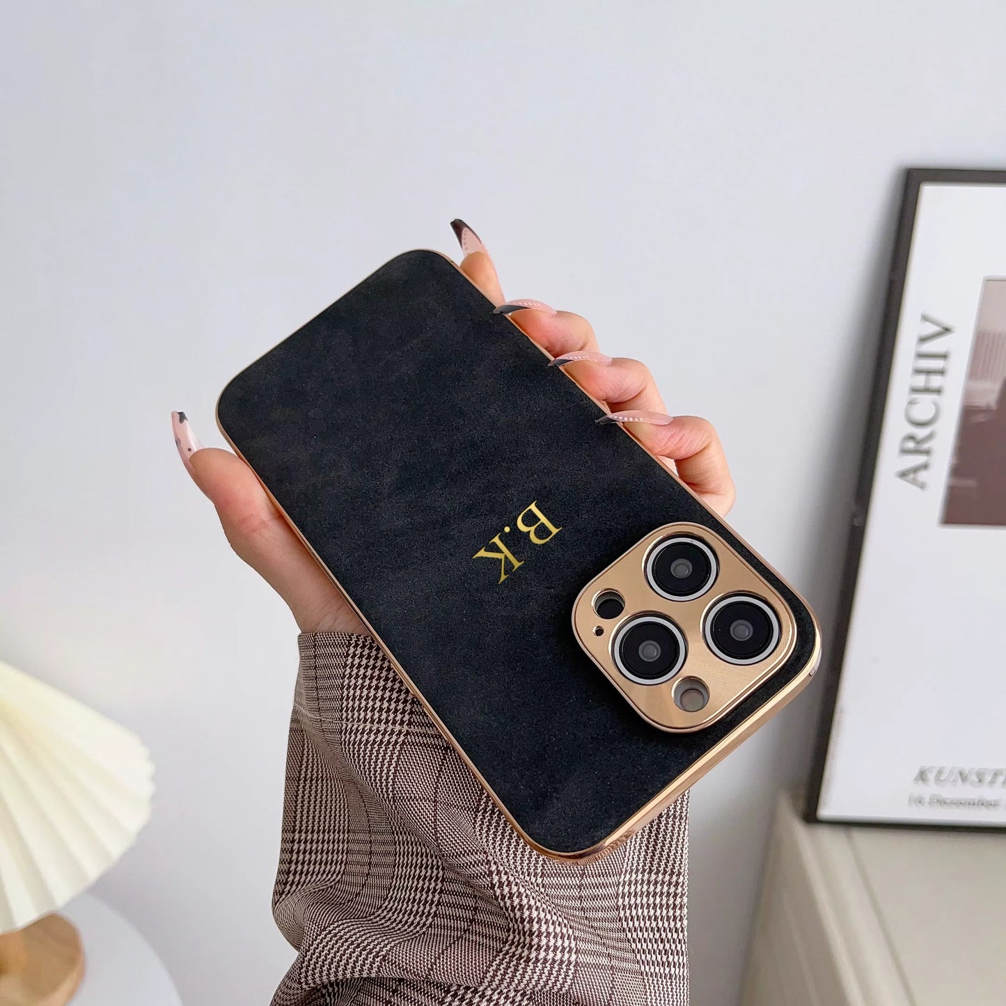 Personalised Customized Leather Name Case For iPhone 11 12 13 14 15 16 17 Pro Max 17 Air Plating Frame Lambskin Initials Cover