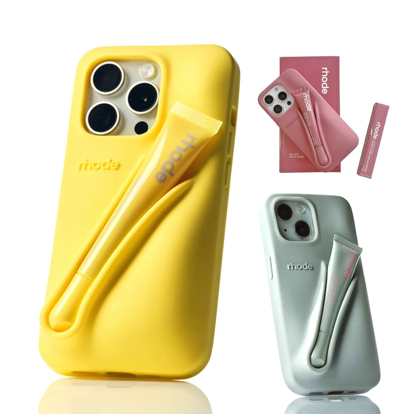 Luxurious Lip Case with Lip Gloss Set for iPhone 17 16 15 14 13 Pro Max 17 Air 16 Plus 15 Plus Silicone Bubble Cover Ribbon Gift Box