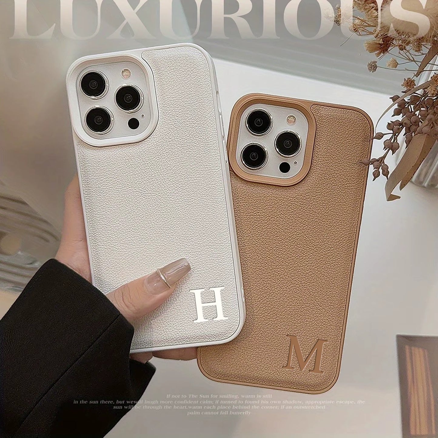 Personalized Phone Case for iPhone 11 12 13 14 15 16 Pro Max Plus Custom Name Initial 3D Hot Embossed Faux Leather Protect Cover