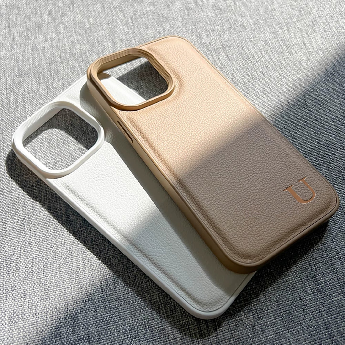 Personalized Phone Case for iPhone 11 12 13 14 15 16 Pro Max Plus Custom Name Initial 3D Hot Embossed Faux Leather Protect Cover