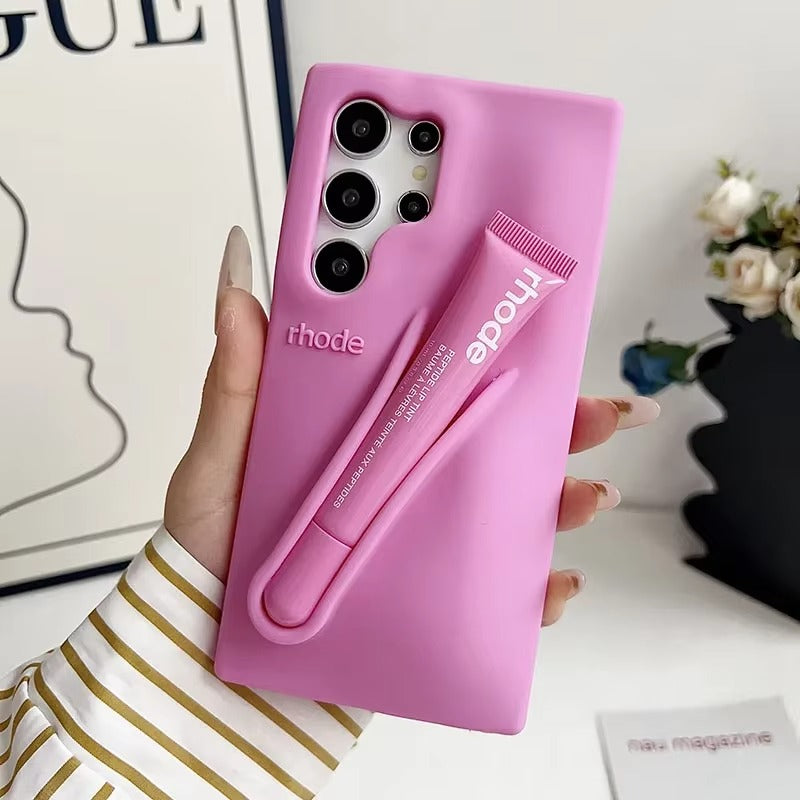 Genuine Lip Case with Lip Gloss Set for Samsung Galaxy S25 S24 S23 Ultra A17 A35 A56 A26 Silicone Bubble Cover With Gift Box