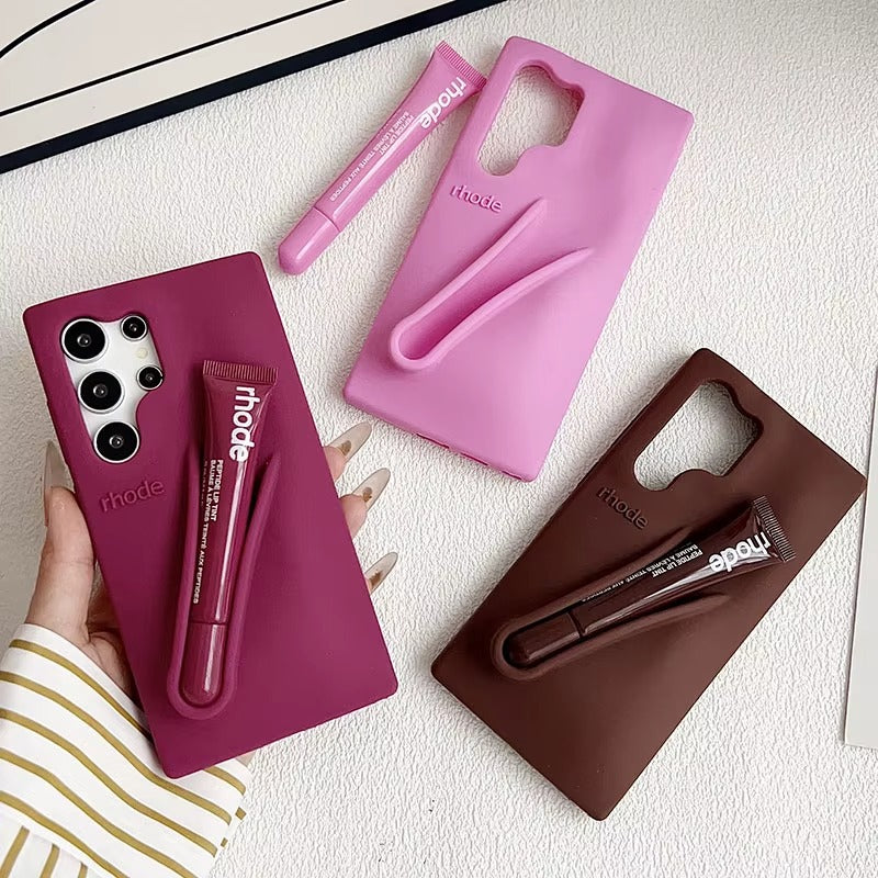 Genuine Lip Case with Lip Gloss Set for Samsung Galaxy S25 S24 S23 Ultra A17 A35 A56 A26 Silicone Bubble Cover With Gift Box