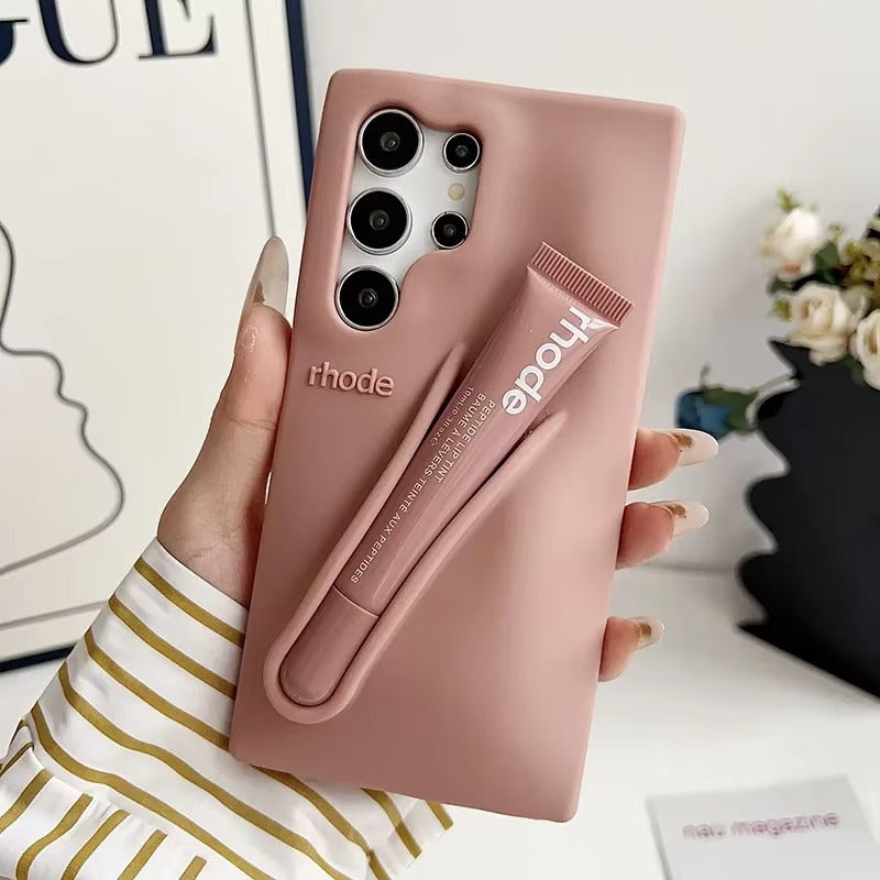 Genuine Lip Case with Lip Gloss Set for Samsung Galaxy S25 S24 S23 Ultra A17 A35 A56 A26 Silicone Bubble Cover With Gift Box