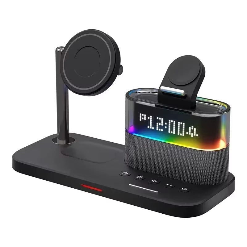 5 in 1 Multifunctional Magnetic Wireless Charger Stand RGB LED Night Light Alarm Clock For iPhone Samsung Xiaomi Fast Charging