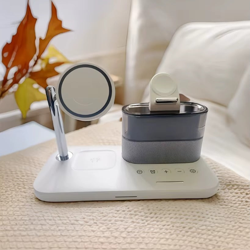 5 in 1 Multifunctional Magnetic Wireless Charger Stand RGB LED Night Light Alarm Clock For iPhone Samsung Xiaomi Fast Charging