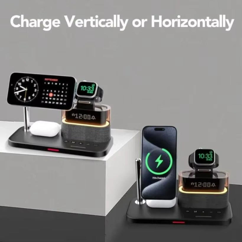 5 in 1 Multifunctional Magnetic Wireless Charger Stand RGB LED Night Light Alarm Clock For iPhone Samsung Xiaomi Fast Charging