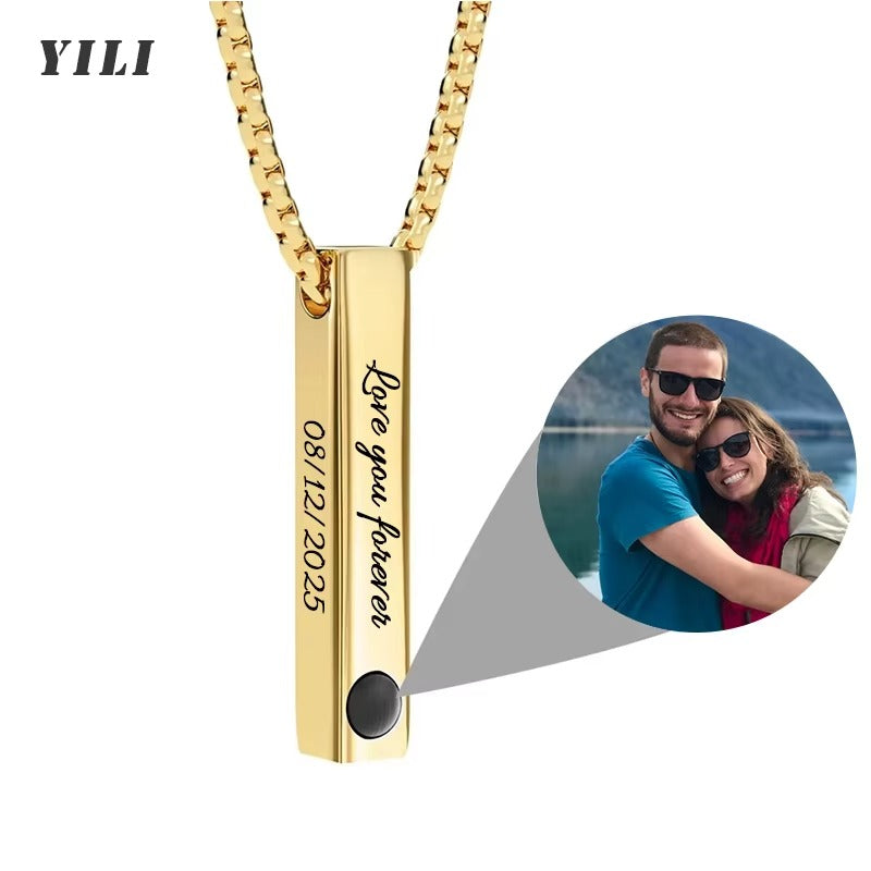Custom Photo Projection Bar Necklace Picture Personalized Necklace Customized Photo Pendant Necklaces with Picture Jewelry Gift