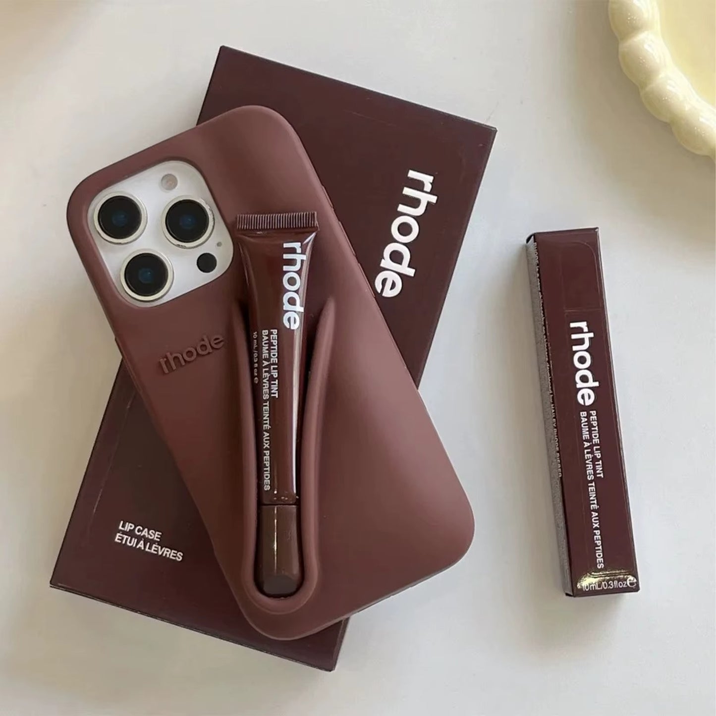 Luxurious Lip Case with Lip Gloss Set for iPhone 17 16 15 14 13 Pro Max 17 Air 16 Plus 15 Plus Silicone Bubble Cover Ribbon Gift Box