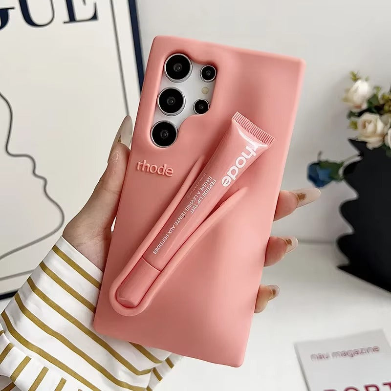 Genuine Lip Case with Lip Gloss Set for Samsung Galaxy S25 S24 S23 Ultra A17 A35 A56 A26 Silicone Bubble Cover With Gift Box