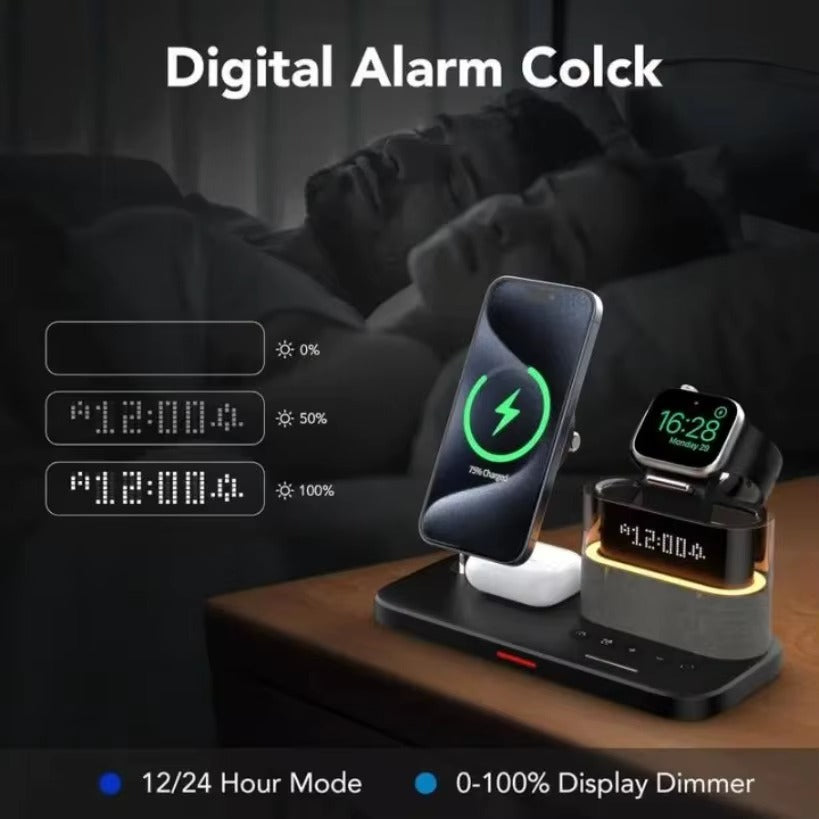 5 in 1 Multifunctional Magnetic Wireless Charger Stand RGB LED Night Light Alarm Clock For iPhone Samsung Xiaomi Fast Charging