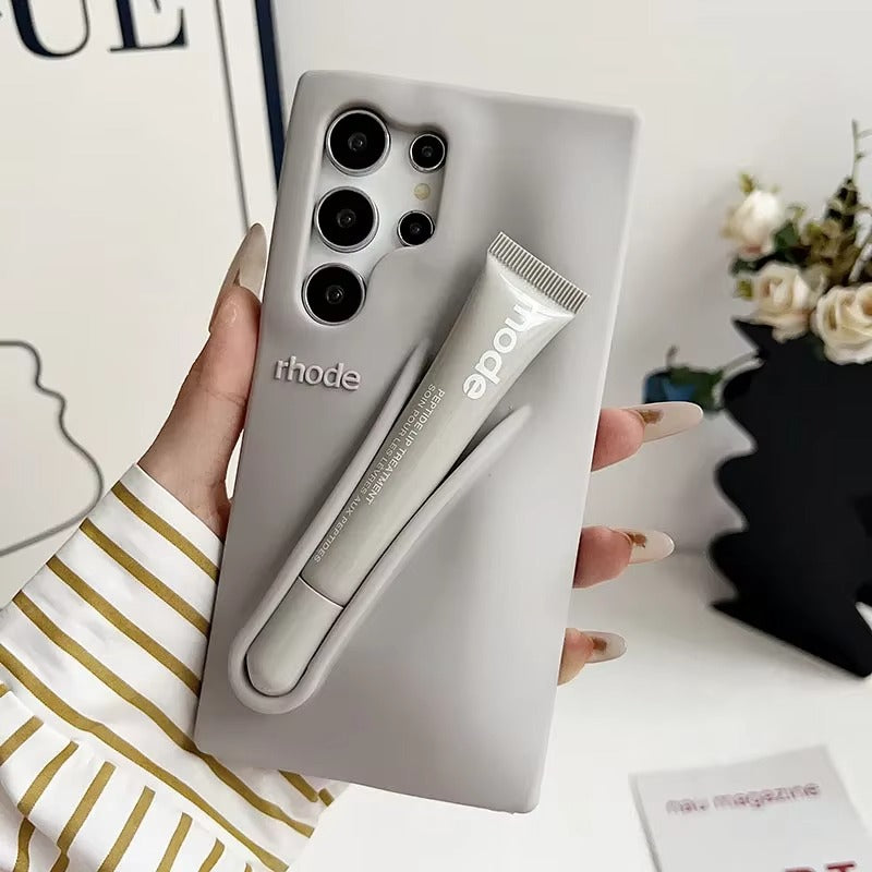 Genuine Lip Case with Lip Gloss Set for Samsung Galaxy S25 S24 S23 Ultra A17 A35 A56 A26 Silicone Bubble Cover With Gift Box