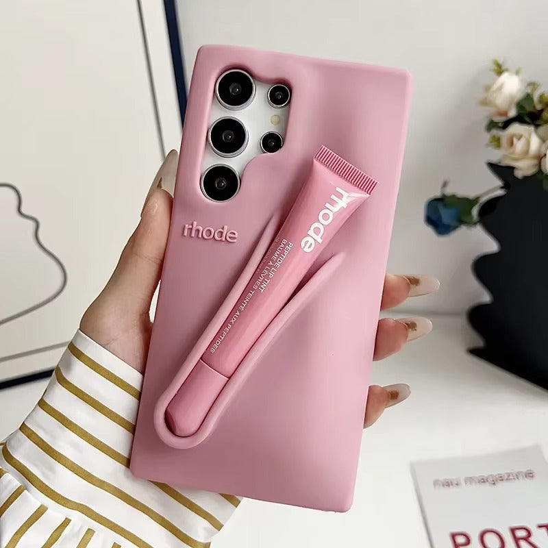 Genuine Lip Case with Lip Gloss Set for Samsung Galaxy S25 S24 S23 Ultra A17 A35 A56 A26 Silicone Bubble Cover With Gift Box