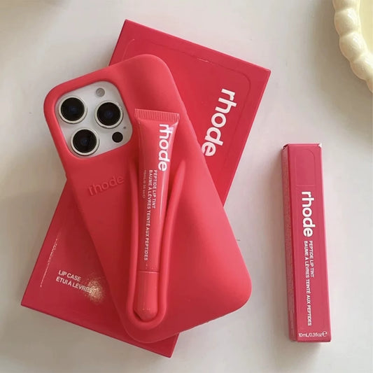 Luxurious Lip Case with Lip Gloss Set for iPhone 17 16 15 14 13 Pro Max 17 Air 16 Plus 15 Plus Silicone Bubble Cover Ribbon Gift Box