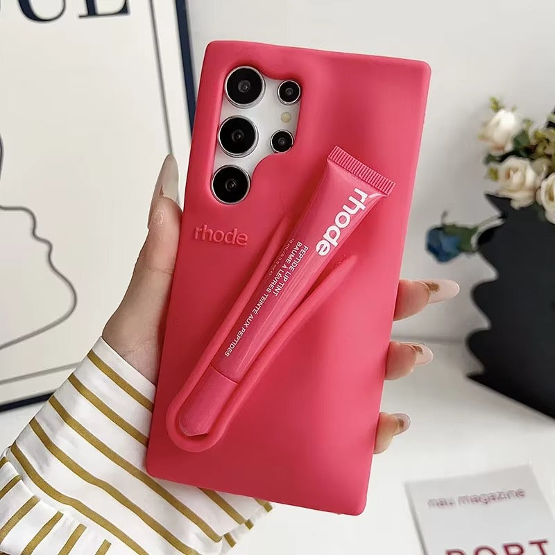 Genuine Lip Case with Lip Gloss Set for Samsung Galaxy S25 S24 S23 Ultra A17 A35 A56 A26 Silicone Bubble Cover With Gift Box
