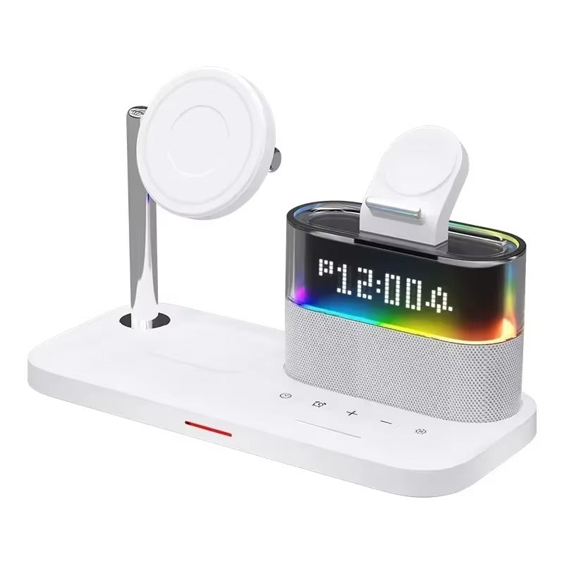 5 in 1 Multifunctional Magnetic Wireless Charger Stand RGB LED Night Light Alarm Clock For iPhone Samsung Xiaomi Fast Charging