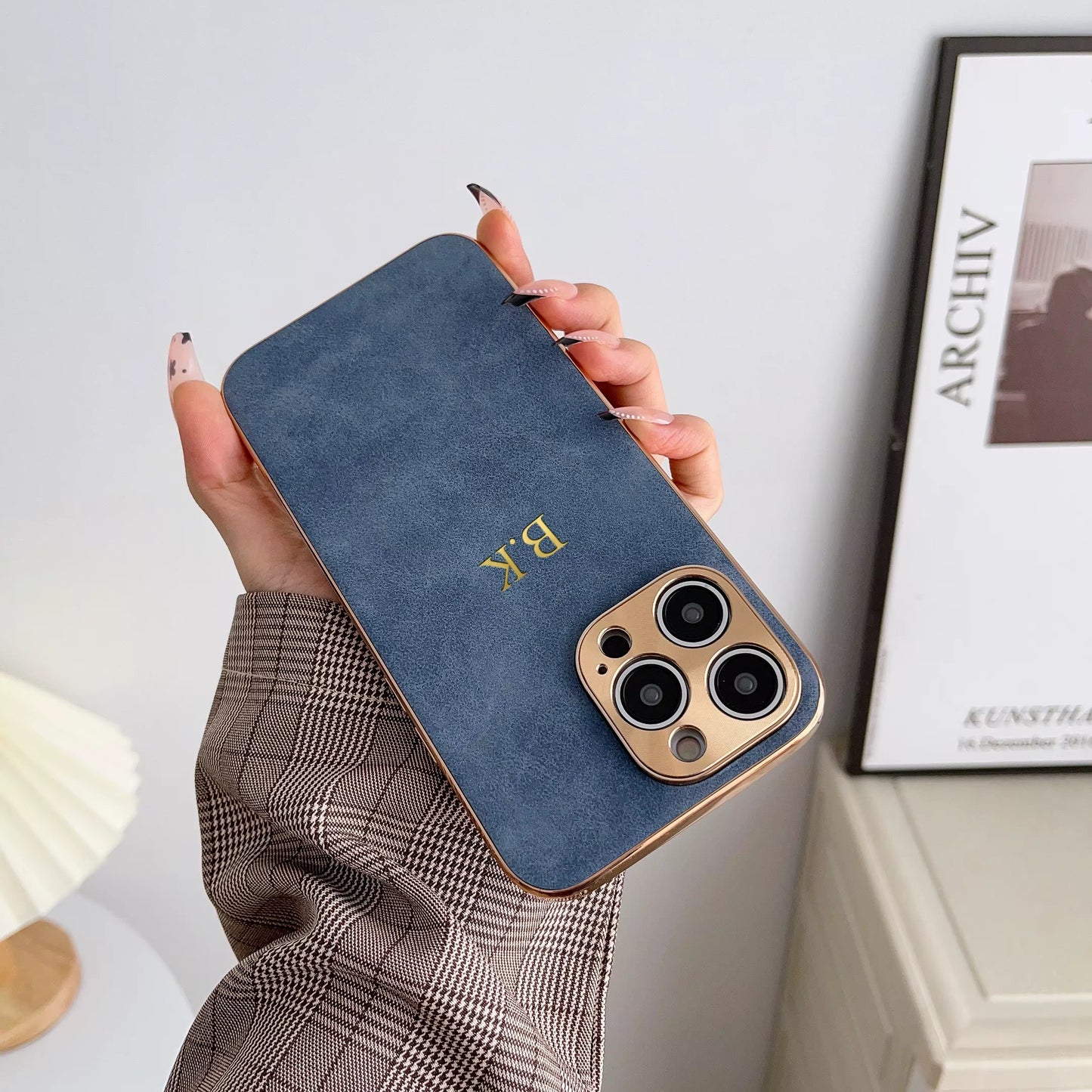 Personalised Customized Leather Name Case For iPhone 11 12 13 14 15 16 17 Pro Max 17 Air Plating Frame Lambskin Initials Cover