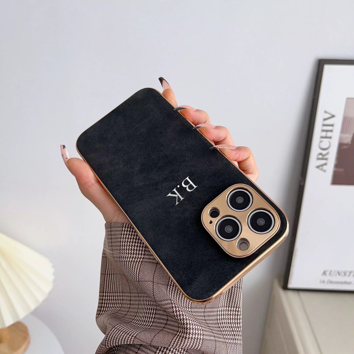 Personalised Customized Leather Name Case For iPhone 11 12 13 14 15 16 17 Pro Max 17 Air Plating Frame Lambskin Initials Cover