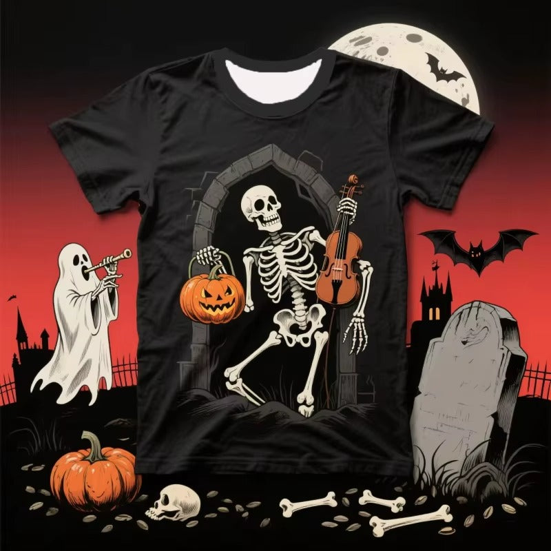 3D Print Skeleton Ghost T-Shirt For Men Halloween Pumpkin Graphic Tees Casual O-Neck