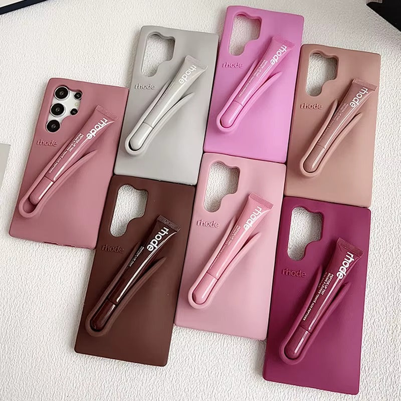 Genuine Lip Case with Lip Gloss Set for Samsung Galaxy S25 S24 S23 Ultra A17 A35 A56 A26 Silicone Bubble Cover With Gift Box
