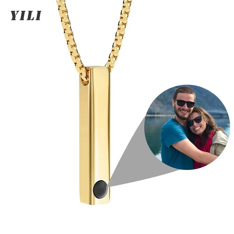 Custom Photo Projection Bar Necklace Picture Personalized Necklace Customized Photo Pendant Necklaces with Picture Jewelry Gift