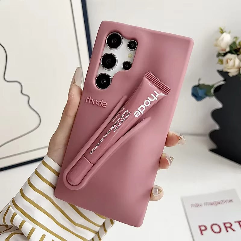 Genuine Lip Case with Lip Gloss Set for Samsung Galaxy S25 S24 S23 Ultra A17 A35 A56 A26 Silicone Bubble Cover With Gift Box